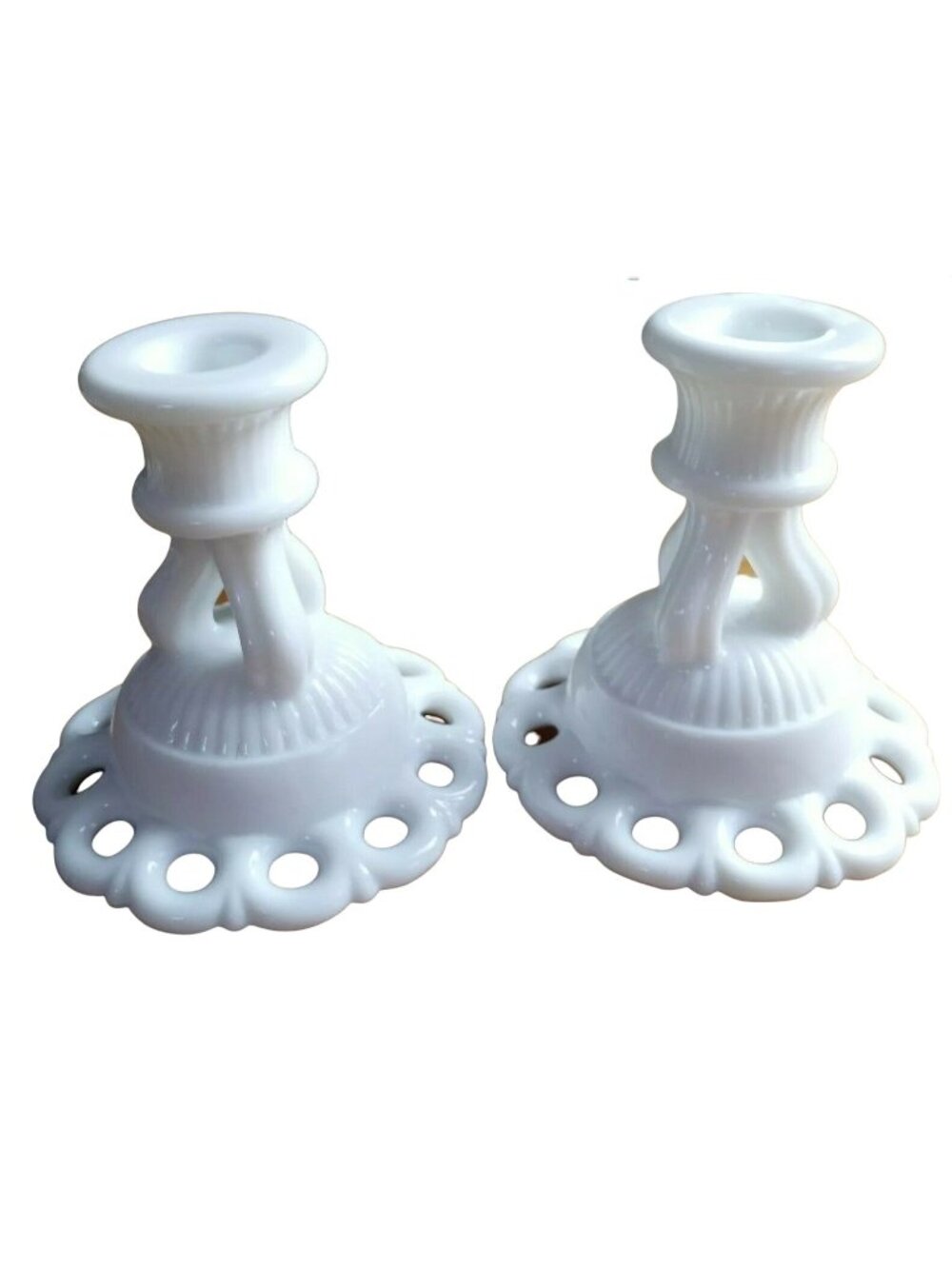 Doric Westmoreland White Candle Holder Milk Glass Cottage Vintage Farmhouse